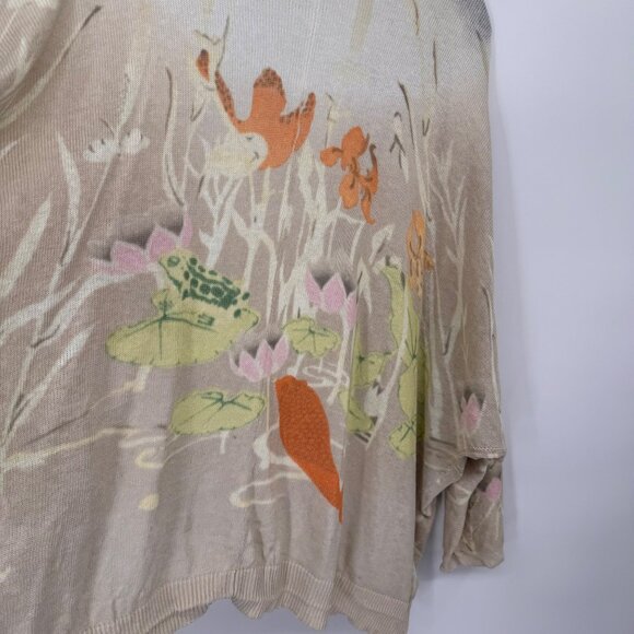 Anthropologie Moth Gossamer Pond Koi Frog Linen Cardigan sweater size large - Picture 9 of 12
